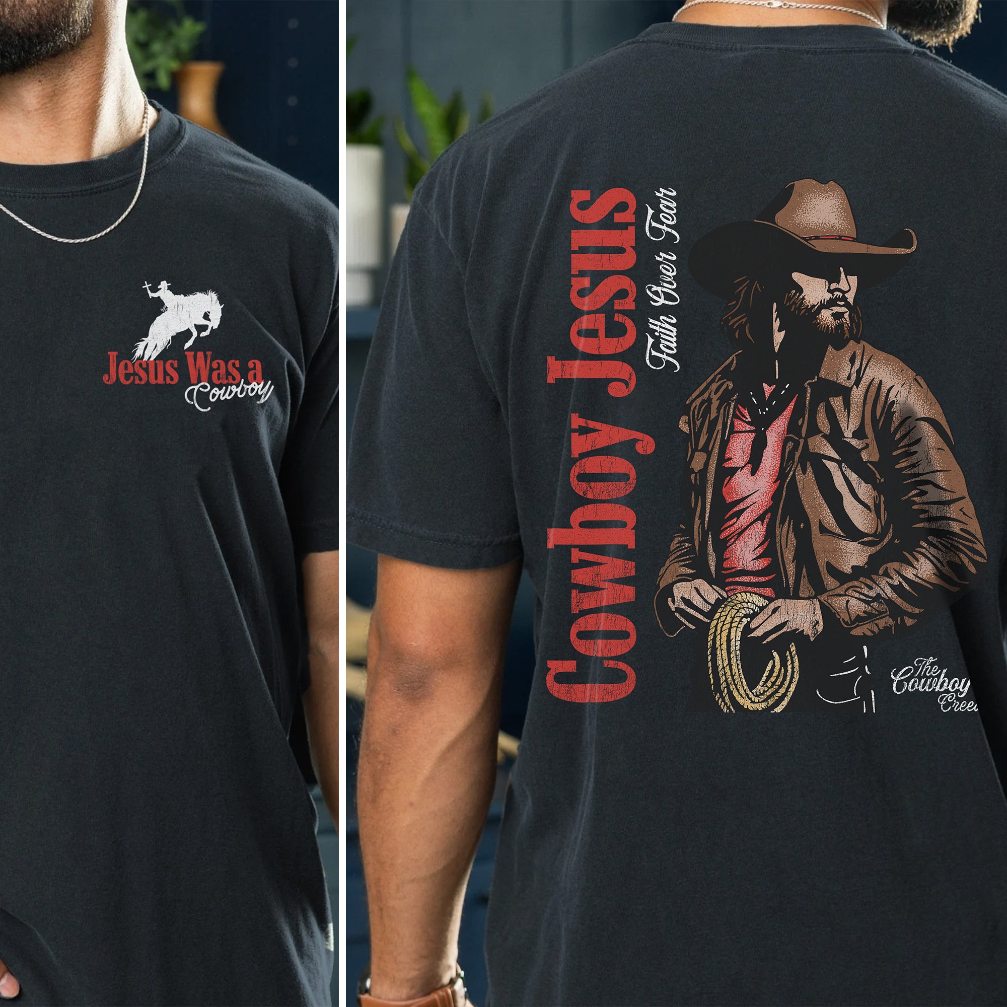 Cowboy Jesus Signature Tee (Dark Shirt) (Front & Back)