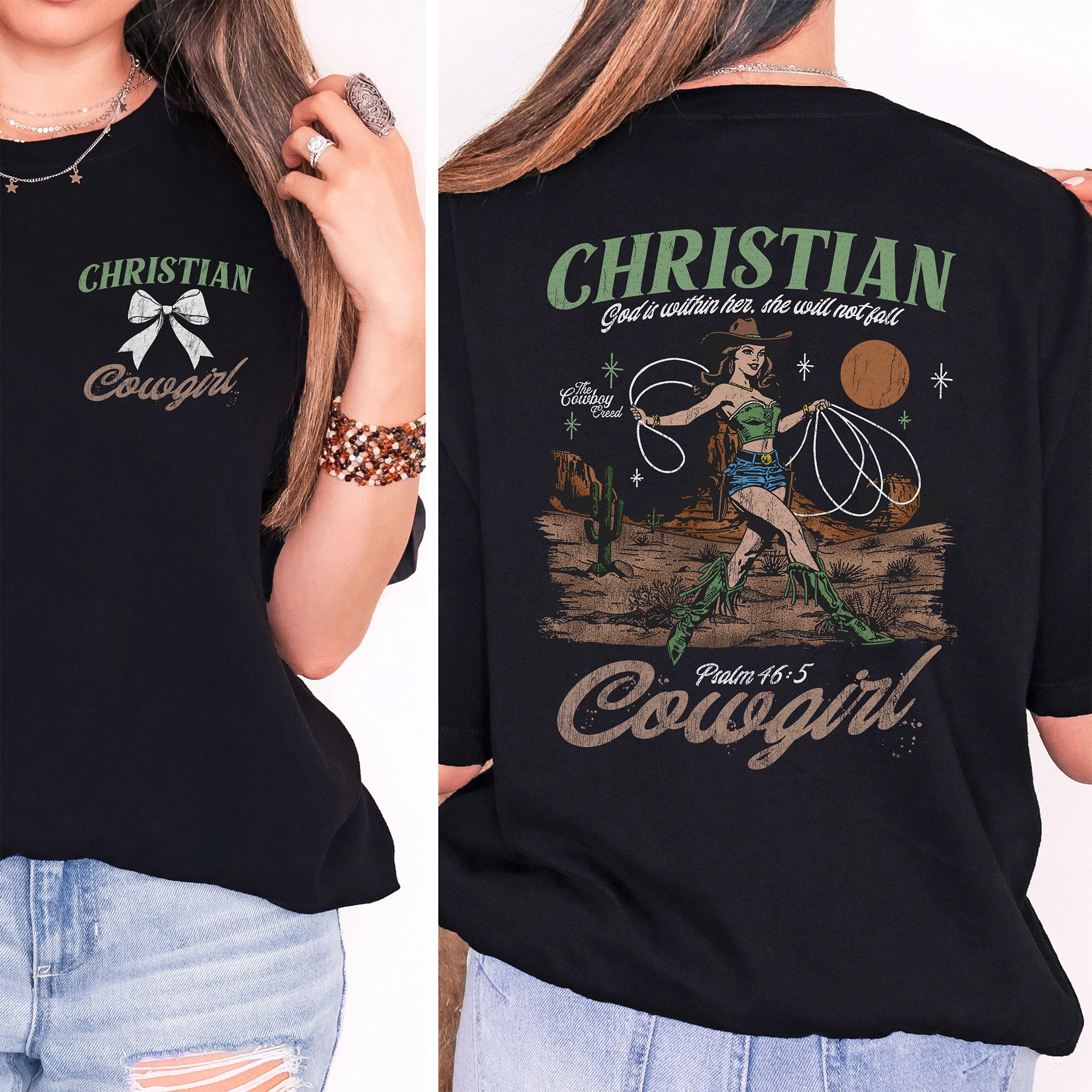 Christian Cowgirl (Dark Shirt) (Front & Back)