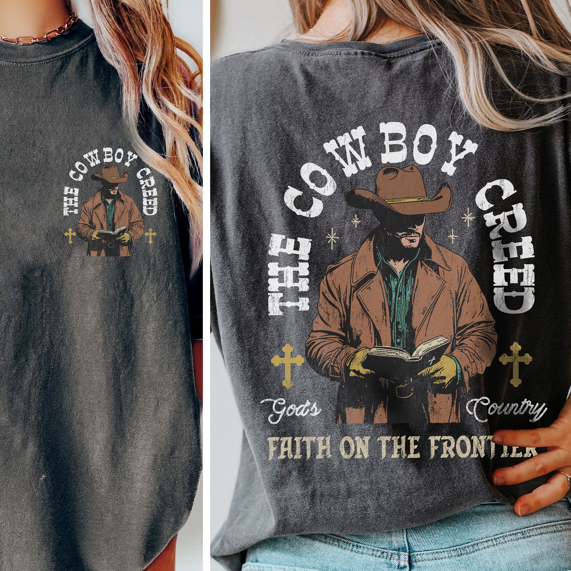 The Cowboy Creed (Dark Shirt) (Front & Back)