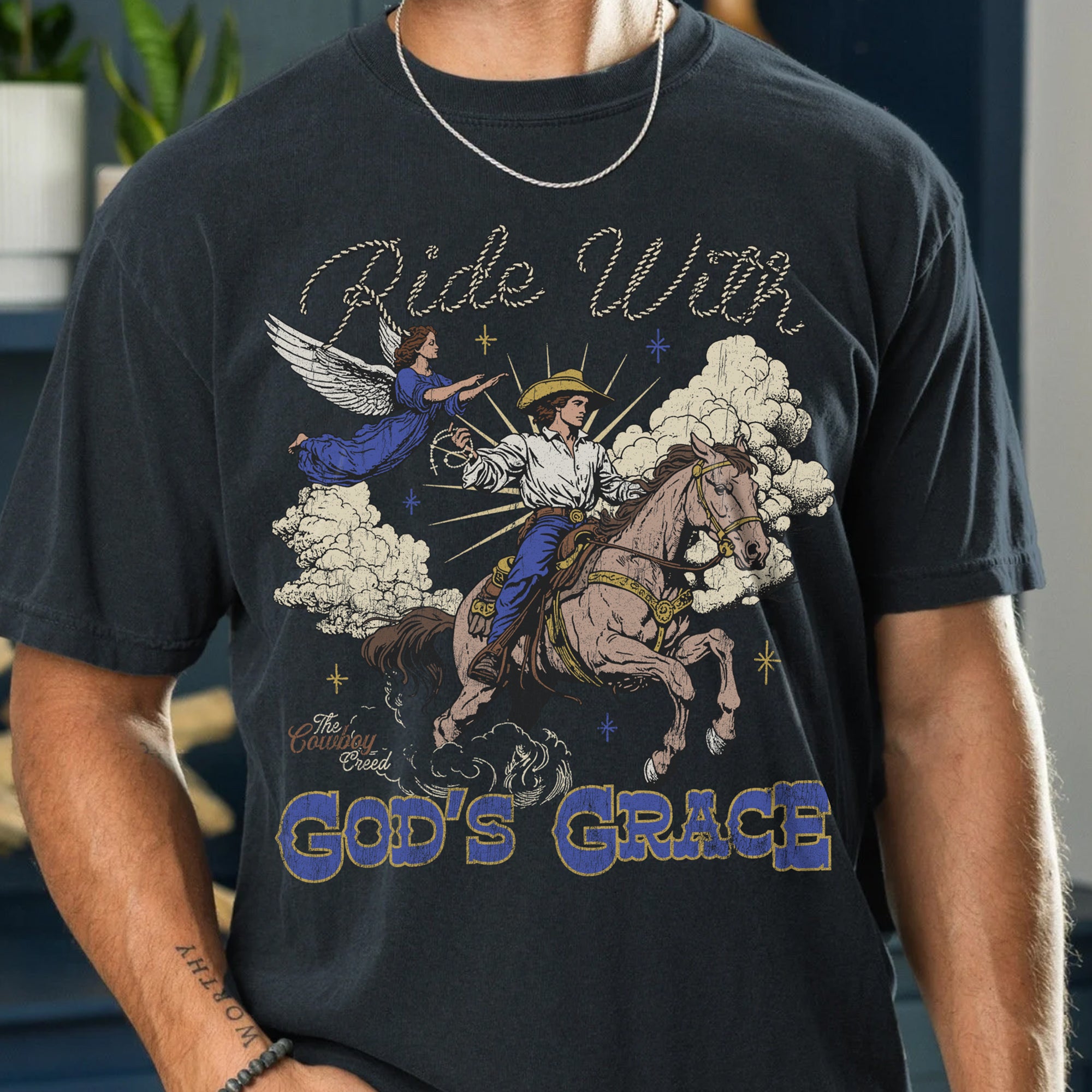 Ride With God's Grace (Cowboy Dark Shirt)