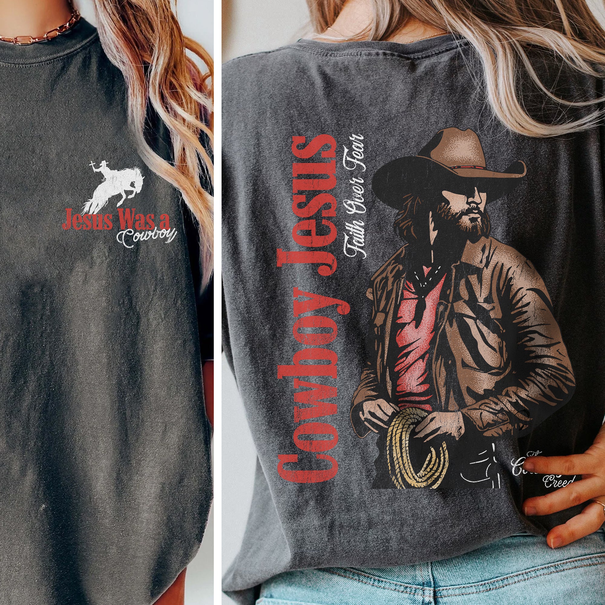 Cowboy Jesus Signature Tee (Dark Shirt) (Front & Back)