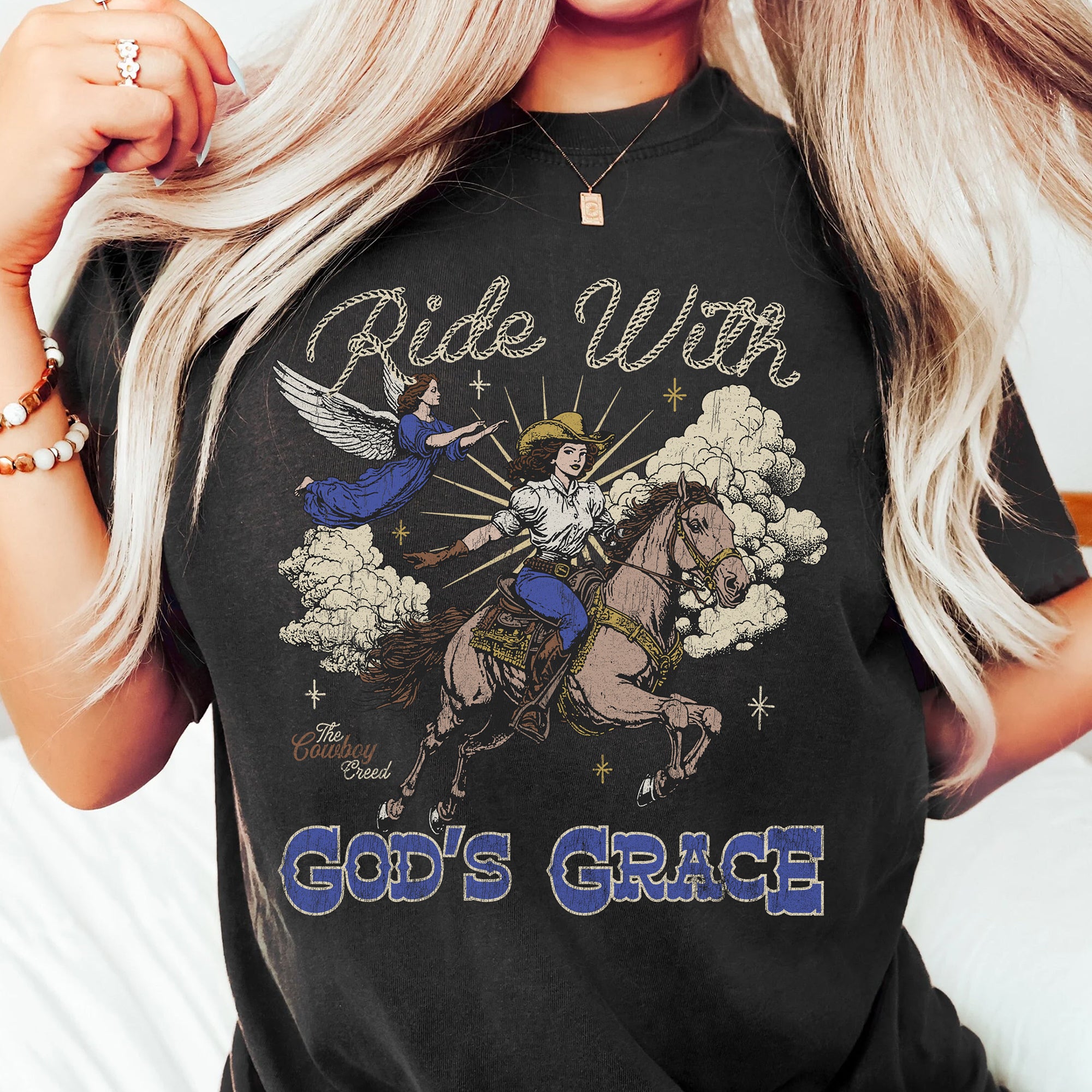 Ride With God's Grace (Cowgirl Dark Shirt)