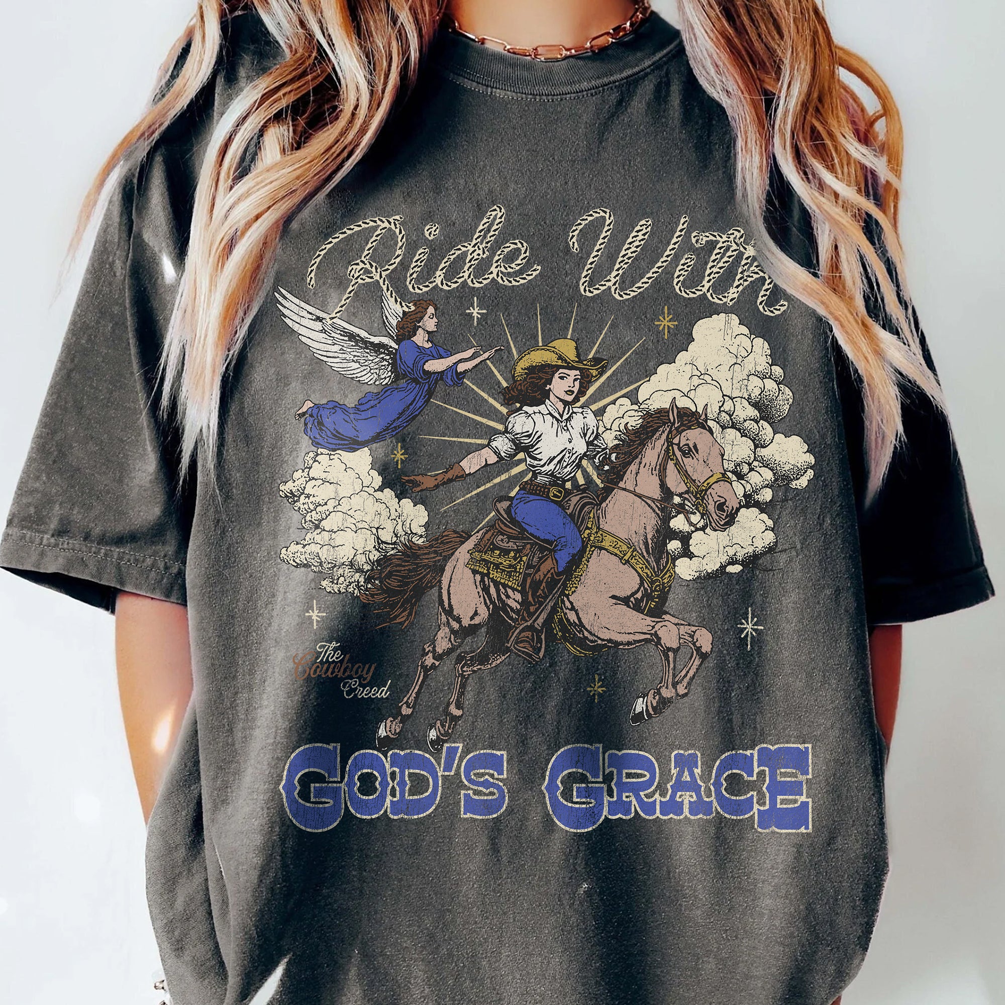 Ride With God's Grace (Cowgirl Dark Shirt)