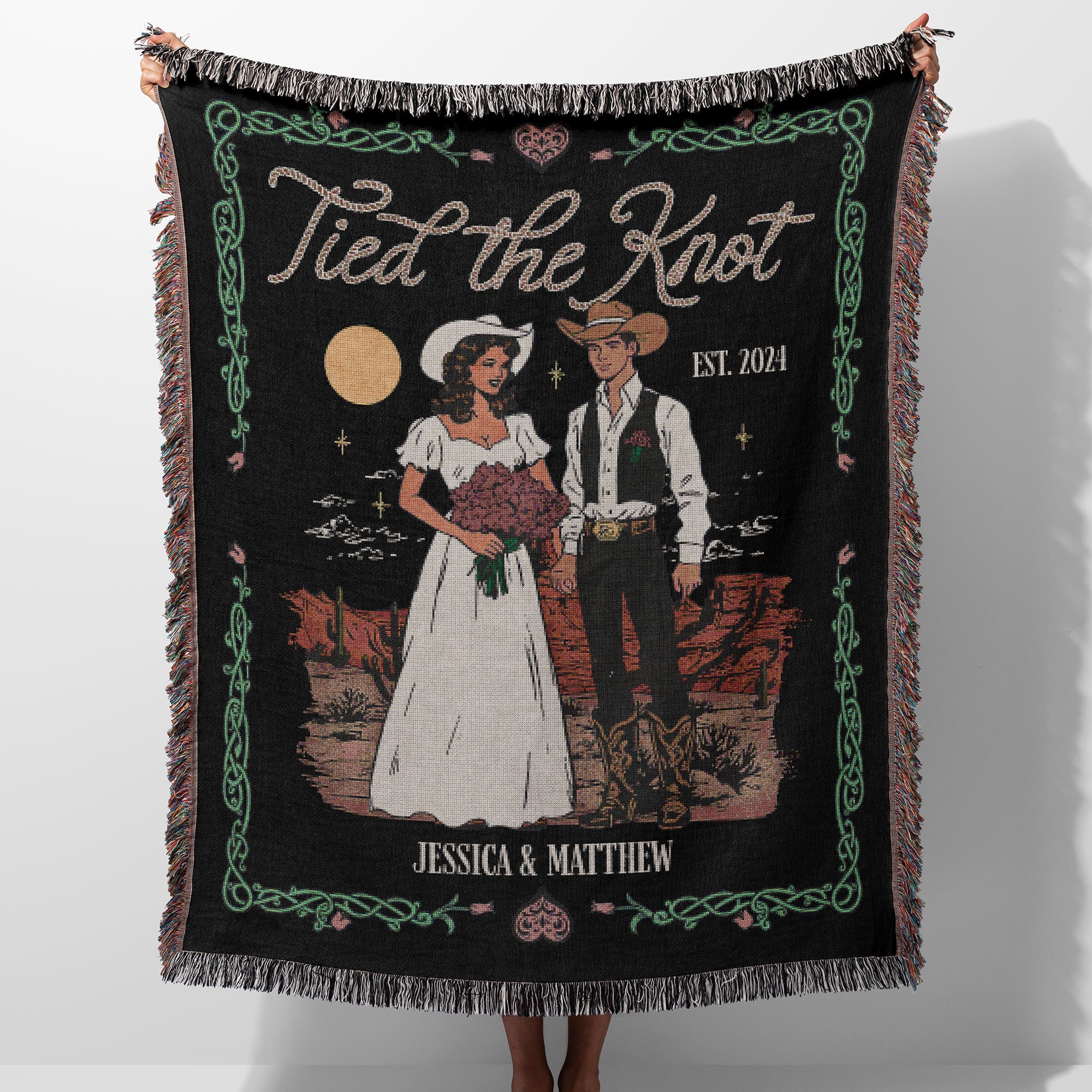 Personalized 'Tied the Knot' Marriage Woven Blanket