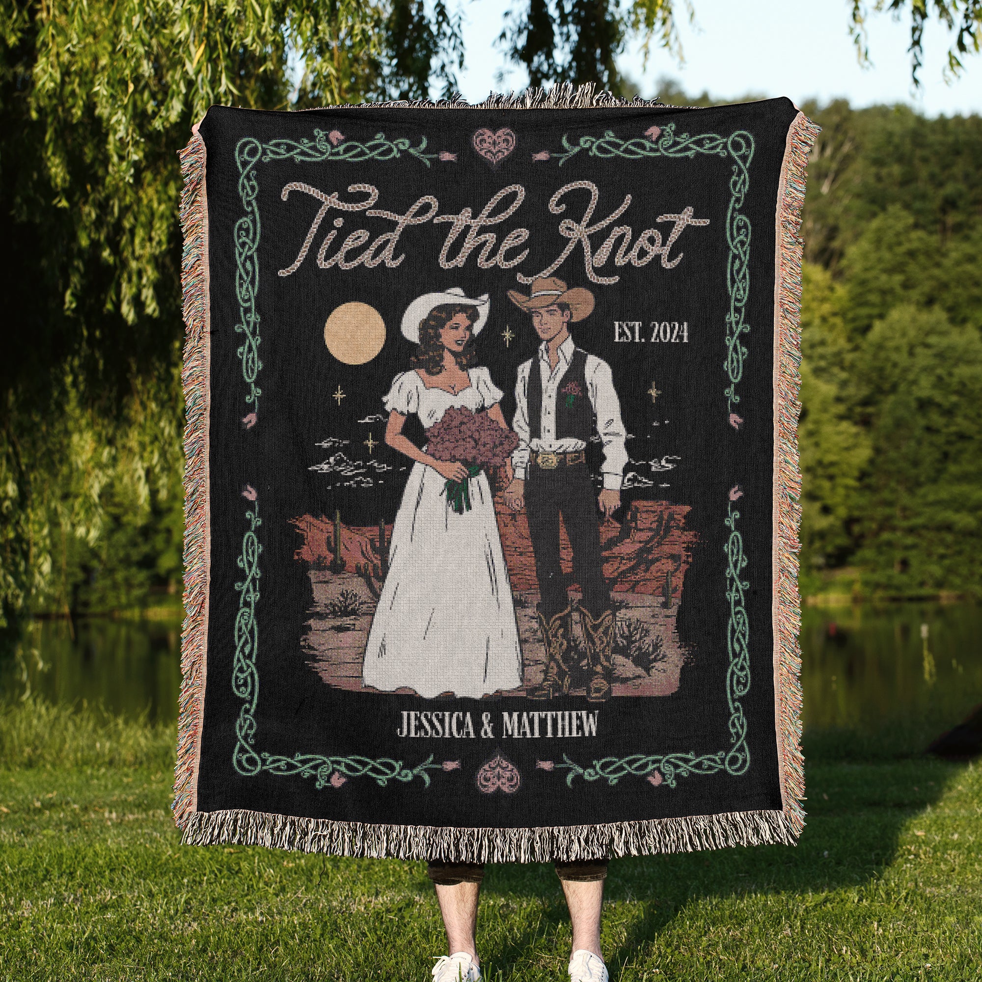 Personalized 'Tied the Knot' Marriage Woven Blanket